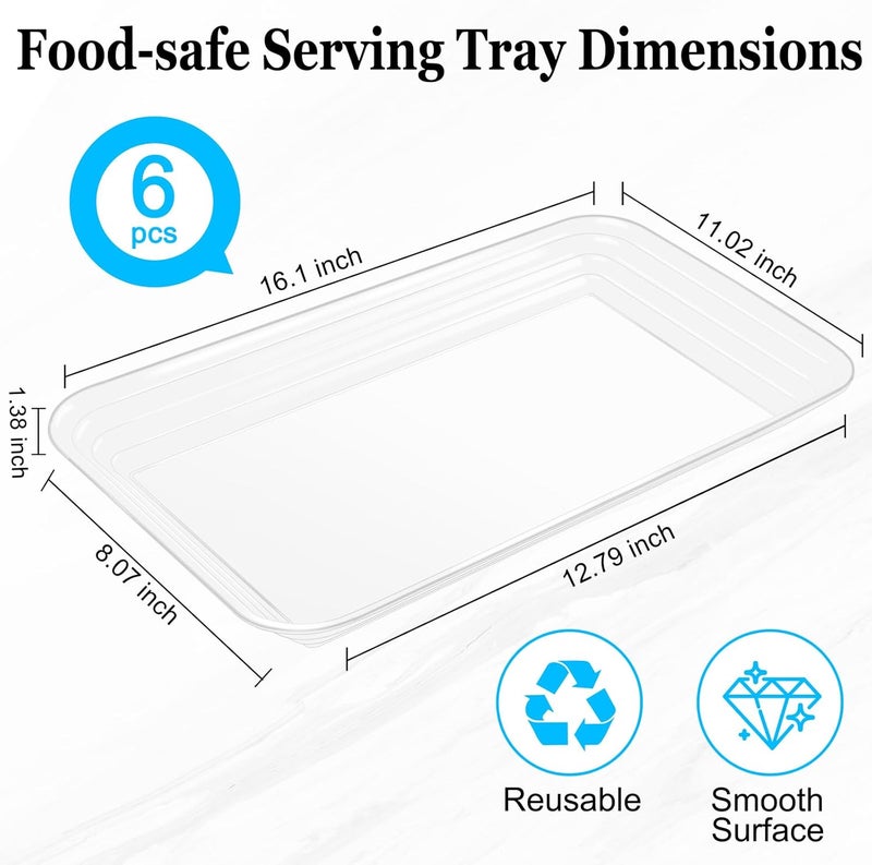 SUT 6Pack Clear Serving Trays for Entertaining16 x 11 Serving Platters for Snacks Fruit Cookies Dessert Reusable Plastic Trays for Serving Food and Party Organization in Kitchen  for Parties - Image 3