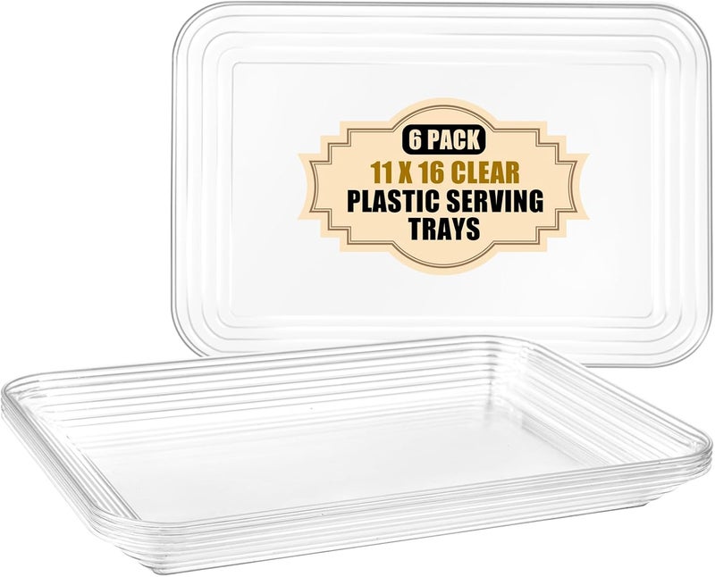 SUT 6Pack Clear Serving Trays for Entertaining16 x 11 Serving Platters for Snacks Fruit Cookies Dessert Reusable Plastic Trays for Serving Food and Party Organization in Kitchen  for Parties - Image 1