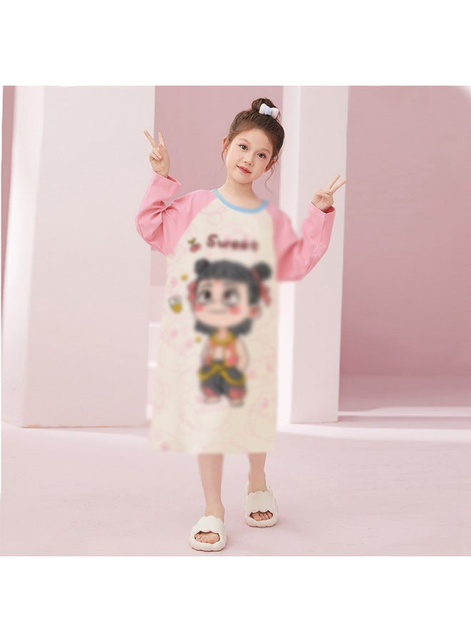 Children's Pure Cotton Nightgown Spring & Fall New Cute Princess Style Round Neck Pajamas Girls Korean Style Loose Long-sleeved Home Clothes