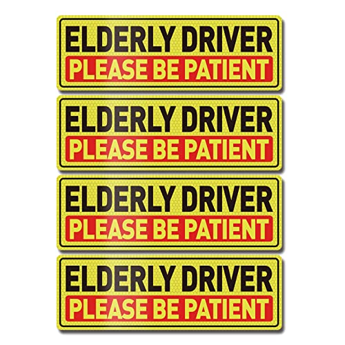 YIKIADA Elderly Driver Car Magnet 12 4 Inches Reflective Please Be Patient Magnetic Sticker Warning Safety Sign for Seniors 4 Pack - Image 1