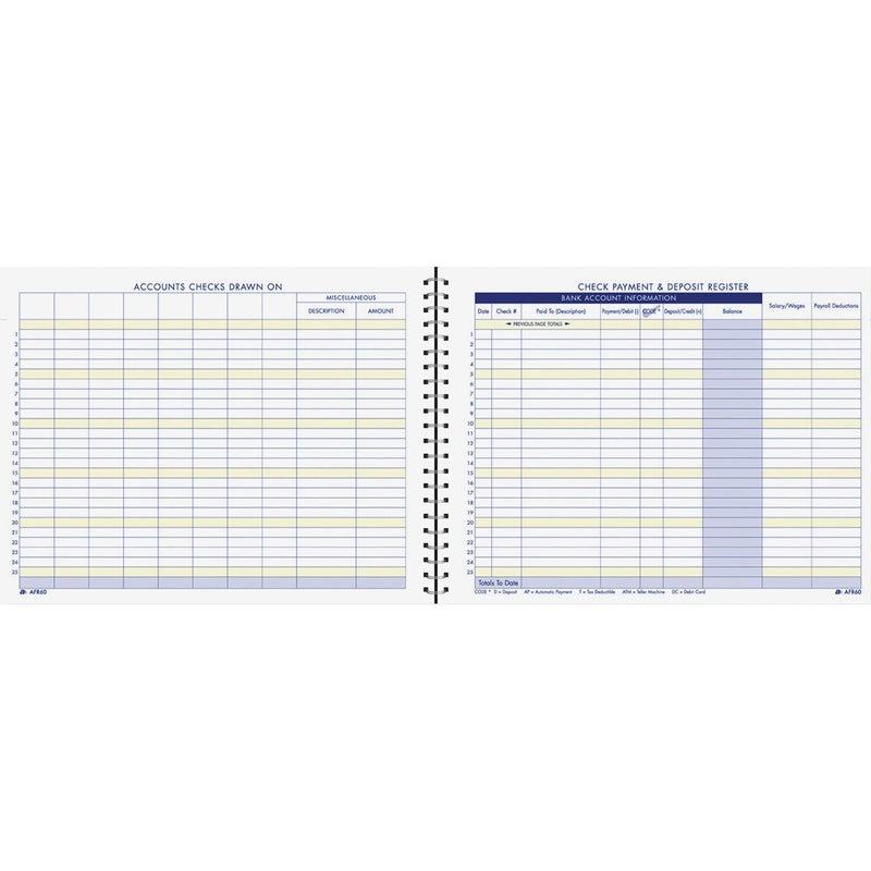 Adams Check Payment and Deposit Register, 8-1/2" x 11", 44 Pages (AFR60), White - Image 1