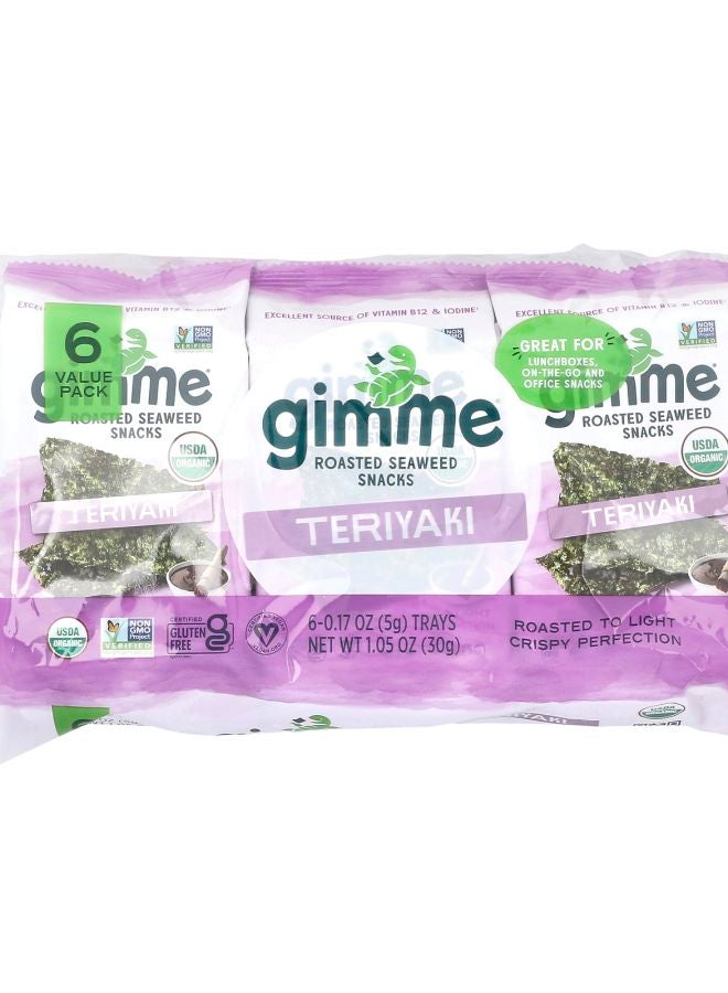 Gimme وجبات خفيفة من الأعشاب البحرية المحمصة بنكهة الترياكي 6 عبوات 0.17 أونصة (5 جرام) لكل منها