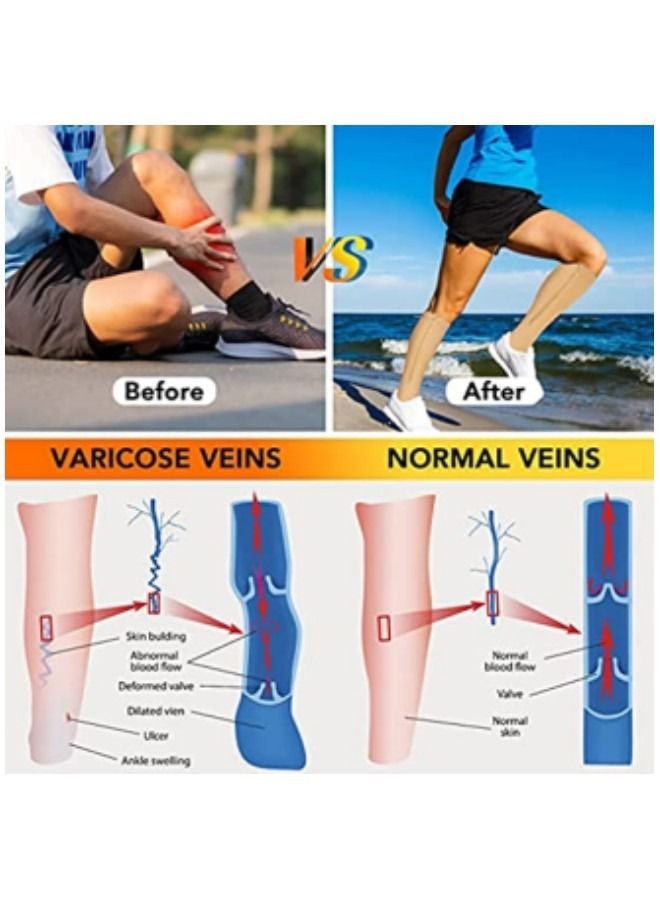 Compression Socks for Women & Men with Zipper, 2 Pairs  Open Toe Calf Knee High Compression Stocking,Beige - Image 2