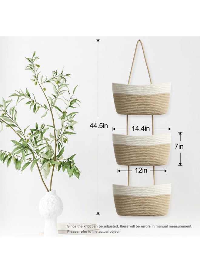 TeoKJ 3 Packs Woven Storage Baskets Cotton Rope Decorative Hamper Storage Box Storage Organizer for Diaper, Blankets, Magazine and Keys-White&Jute - Image 3