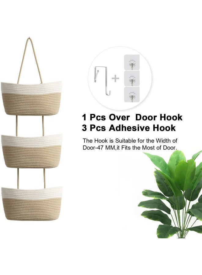 TeoKJ 3 Packs Woven Storage Baskets Cotton Rope Decorative Hamper Storage Box Storage Organizer for Diaper, Blankets, Magazine and Keys-White&Jute - Image 4