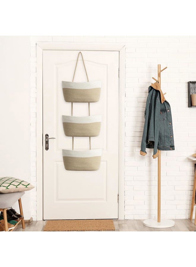 TeoKJ 3 Packs Woven Storage Baskets Cotton Rope Decorative Hamper Storage Box Storage Organizer for Diaper, Blankets, Magazine and Keys-White&Jute - Image 5