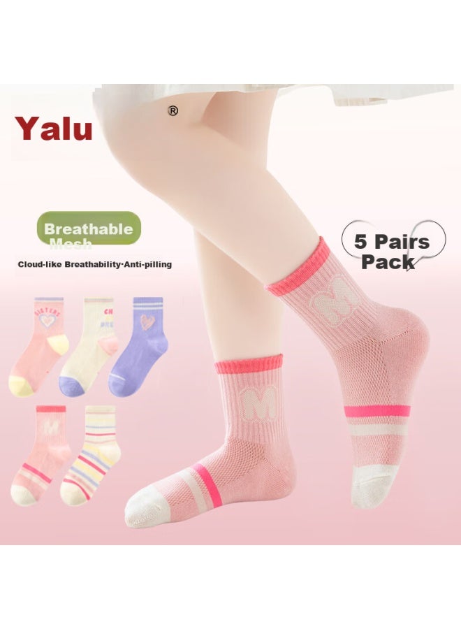 Yalu Girls' Thin Socks Baby Children's Socks Girls Kids Anti-pilling Breathable Mesh Mid-tube Socks Small Junior High School Students Socks - Image 1