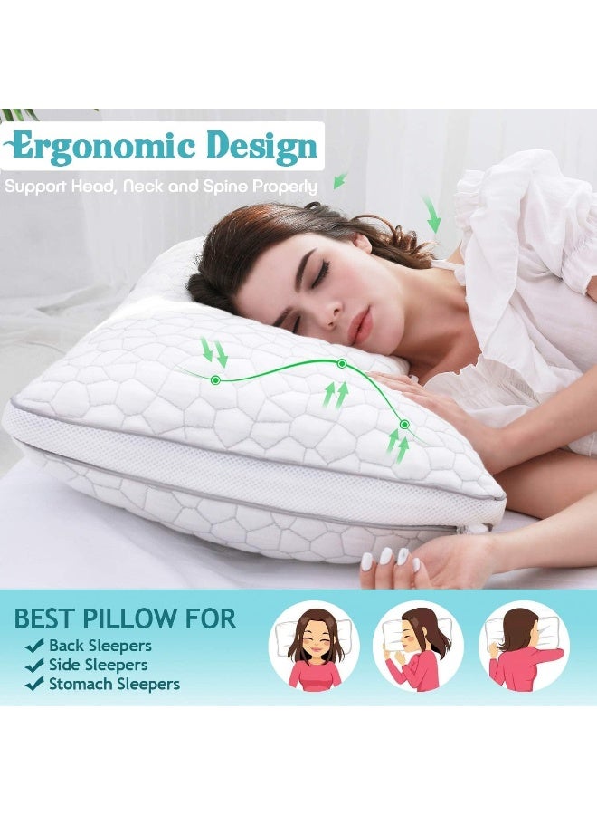 QUTOOL Shredded Memory Foam Pillows 2 Pack, Rayon Derived from Bamboo Pillow Queen Size Set of 2, Cooling Gel Pillows for Sleeping, Adjustable Pillow for Side Stomach and Back Sleepers with Washable Cover - Image 2