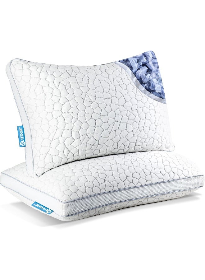 QUTOOL Shredded Memory Foam Pillows 2 Pack, Rayon Derived from Bamboo Pillow Queen Size Set of 2, Cooling Gel Pillows for Sleeping, Adjustable Pillow for Side Stomach and Back Sleepers with Washable Cover - Image 1