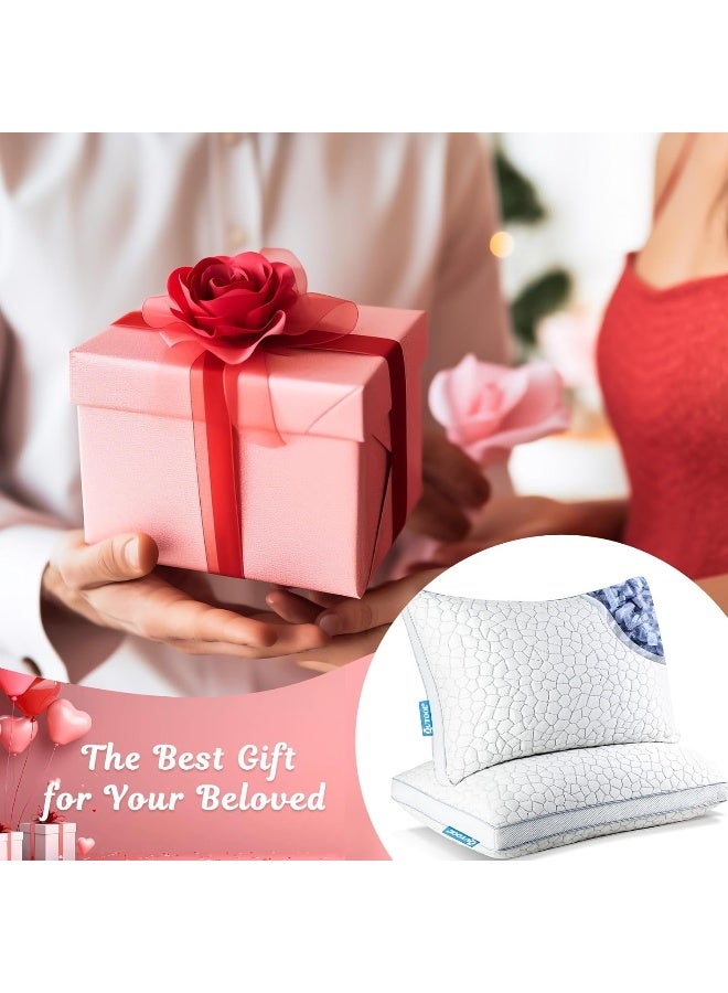 QUTOOL Shredded Memory Foam Pillows 2 Pack, Rayon Derived from Bamboo Pillow Queen Size Set of 2, Cooling Gel Pillows for Sleeping, Adjustable Pillow for Side Stomach and Back Sleepers with Washable Cover - Image 4