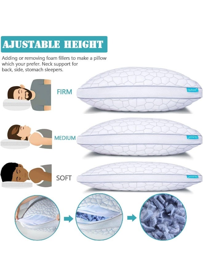 QUTOOL Shredded Memory Foam Pillows 2 Pack, Rayon Derived from Bamboo Pillow Queen Size Set of 2, Cooling Gel Pillows for Sleeping, Adjustable Pillow for Side Stomach and Back Sleepers with Washable Cover - Image 3
