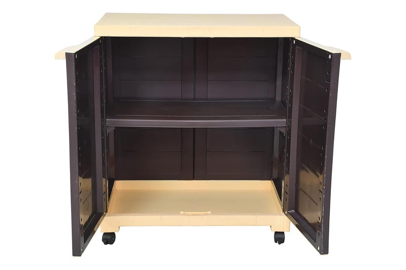 Prima Alfa 360 Plastic Cabinet with Wheel Lockable Casters for Storage Space Organizer Cupboard Living Room Kids Multipurpose for Home Kitchen Office Brown Beige 1 Shelf - Image 3