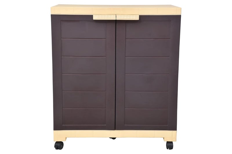 Prima Alfa 360 Plastic Cabinet with Wheel Lockable Casters for Storage Space Organizer Cupboard Living Room Kids Multipurpose for Home Kitchen Office Brown Beige 1 Shelf - Image 1