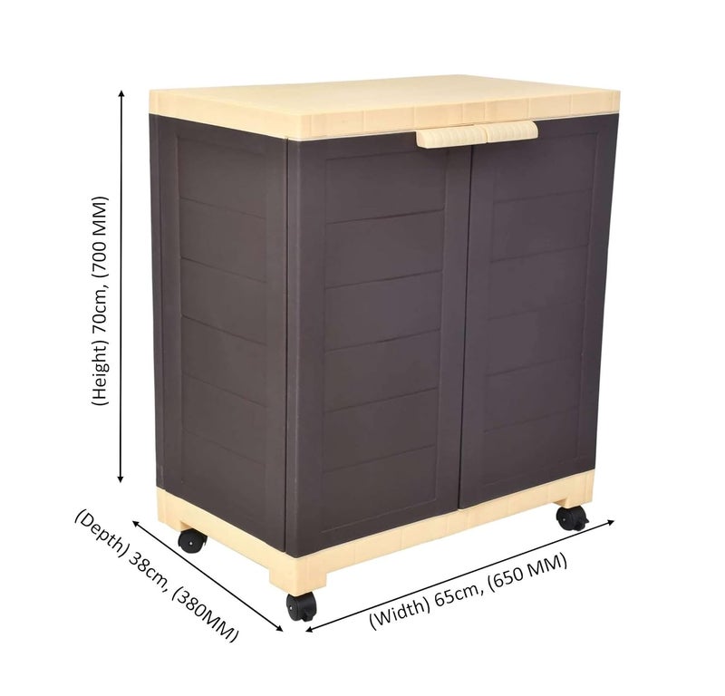 Prima Alfa 360 Plastic Cabinet with Wheel Lockable Casters for Storage Space Organizer Cupboard Living Room Kids Multipurpose for Home Kitchen Office Brown Beige 1 Shelf - Image 2