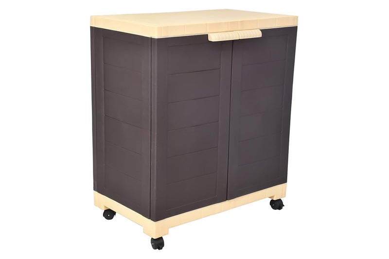 Prima Alfa 360 Plastic Cabinet with Wheel Lockable Casters for Storage Space Organizer Cupboard Living Room Kids Multipurpose for Home Kitchen Office Brown Beige 1 Shelf - Image 5