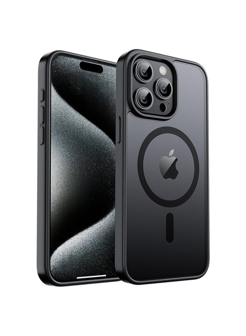 WRISTWISE iPhone 15 Pro Max Case, [Compatible with MagSafe] [Military Grade Drop Protection] Translucent Matte Shockproof Anti-Scratch Phone Case for Women and Men, Black - Image 1