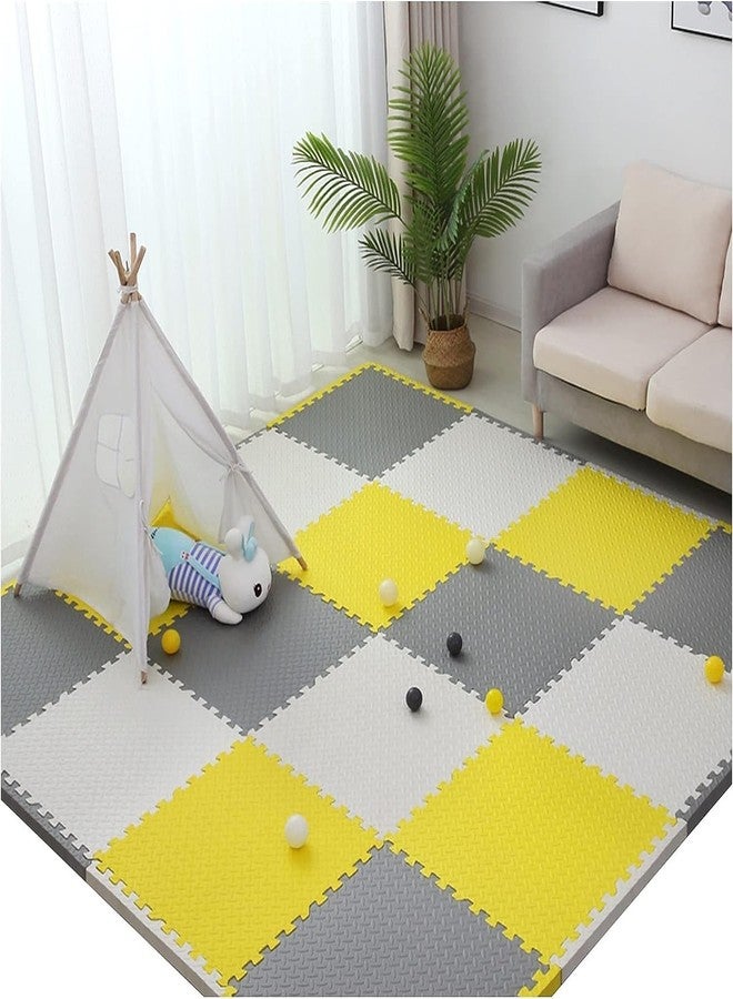 SIGNATRON Puzzle Flooring || Kids Interlocking Play mat || Shops Mat || House Flooring || Play mats for Kids || 12 MM Thick (6 Tiles - 24 Sq Ft, Yellow - Grey - White) - Image 1