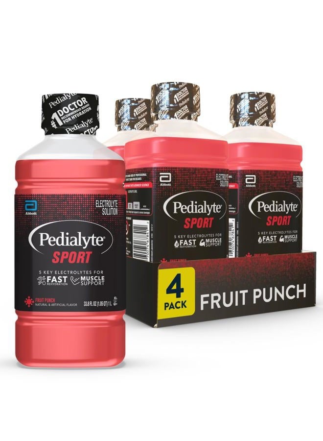 Pedialyte Sport Electrolyte Drink, Fast Hydration with 5 Key Electrolytes for Muscle Support Before, During, & After Exercise, Fruit Punch, 1 Liter, Pack of 4 - Image 1