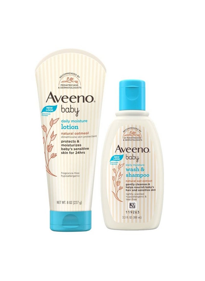 Aveeno Baby Combo Pack Aveeno Baby Daily Moisture Lotion (227G) + Wash And Shampoo (100Ml) | With Natural Oat Extract | Hypoallergenic, Pediatrician Recommended | Cleanses, Nourishes, Soothes & Protects Baby'S Sensitive Skin  - Image 1