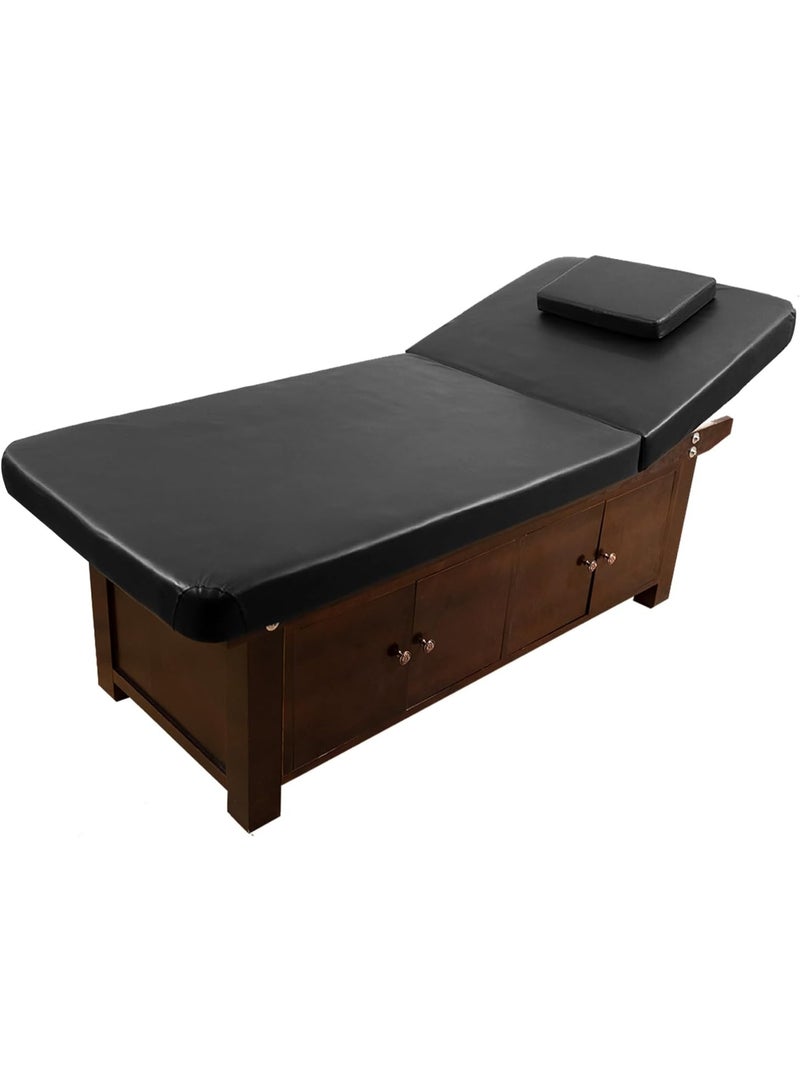 Meishida Heavy-Duty Professional Wooden Massage Bed with Cabinet, Wide Bed Capacity & Reclining Backrest for Massage Salon, Spa Furniture - Black  - Image 1