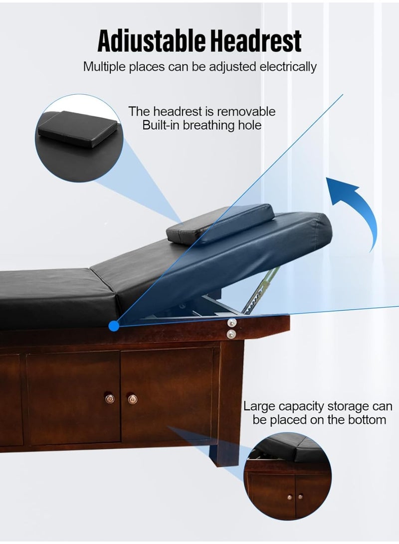 Meishida Heavy-Duty Professional Wooden Massage Bed with Cabinet, Wide Bed Capacity & Reclining Backrest for Massage Salon, Spa Furniture - Black  - Image 2