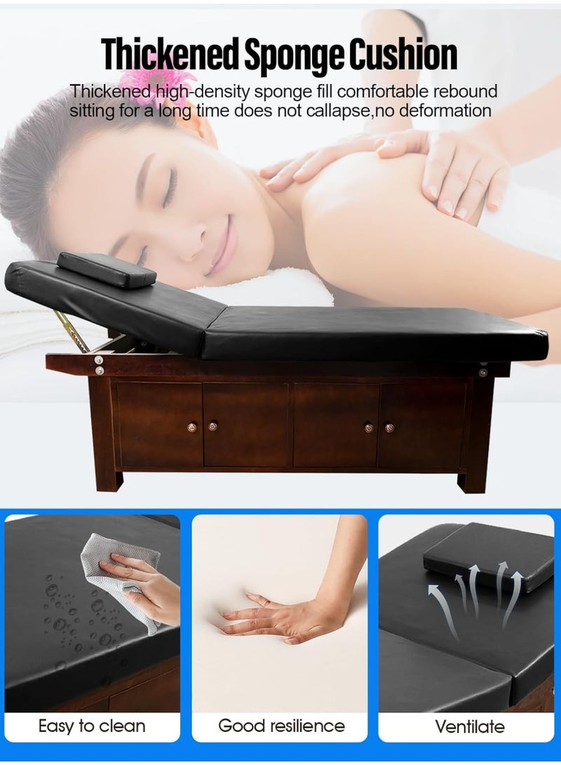 Meishida Heavy-Duty Professional Wooden Massage Bed with Cabinet, Wide Bed Capacity & Reclining Backrest for Massage Salon, Spa Furniture - Black  - Image 3