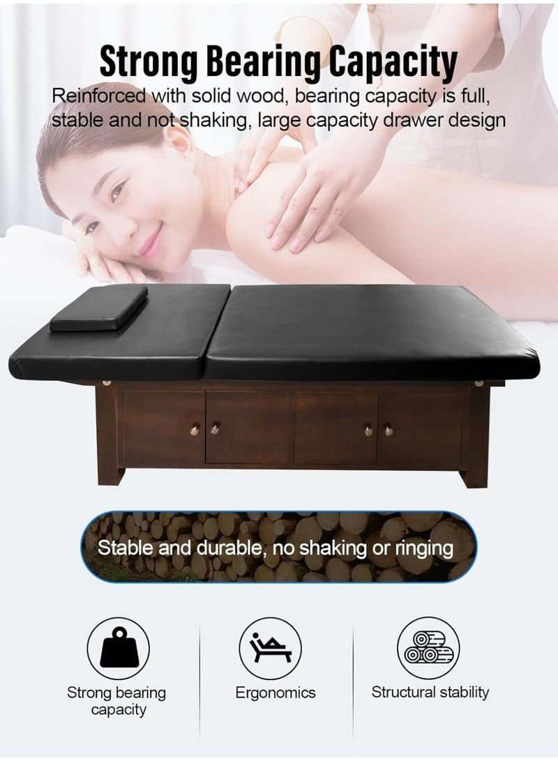 Meishida Heavy-Duty Professional Wooden Massage Bed with Cabinet, Wide Bed Capacity & Reclining Backrest for Massage Salon, Spa Furniture - Black  - Image 4