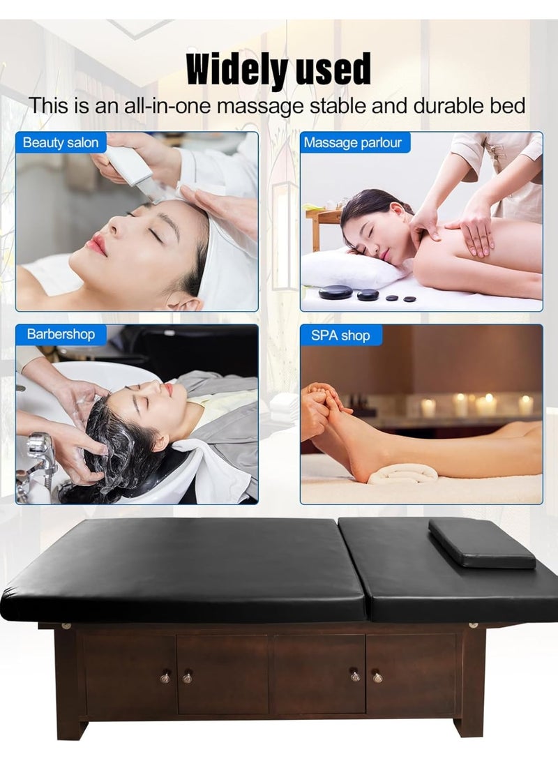 Meishida Heavy-Duty Professional Wooden Massage Bed with Cabinet, Wide Bed Capacity & Reclining Backrest for Massage Salon, Spa Furniture - Black  - Image 5