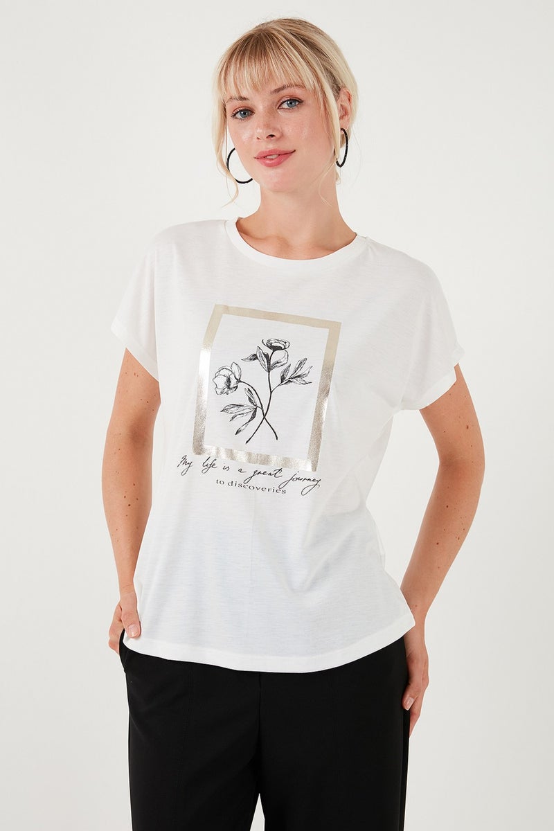 Lela Printed Crew Neck Regular Fit T Shirt Women's T Shirt 6671006  - Image 2