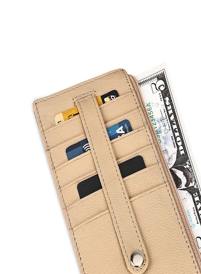 LB LEATHERBOSS Leather All in One Card Case Holder Slim Wallet With Card Protection Strap, Beige - Image 2