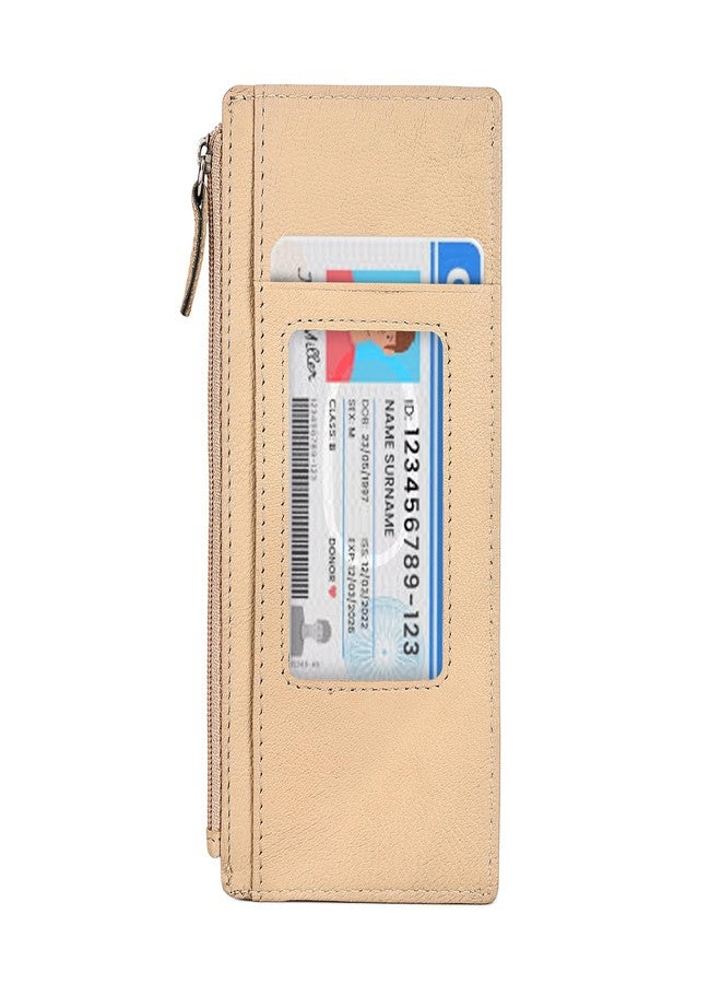 LB LEATHERBOSS Leather All in One Card Case Holder Slim Wallet With Card Protection Strap, Beige - Image 1
