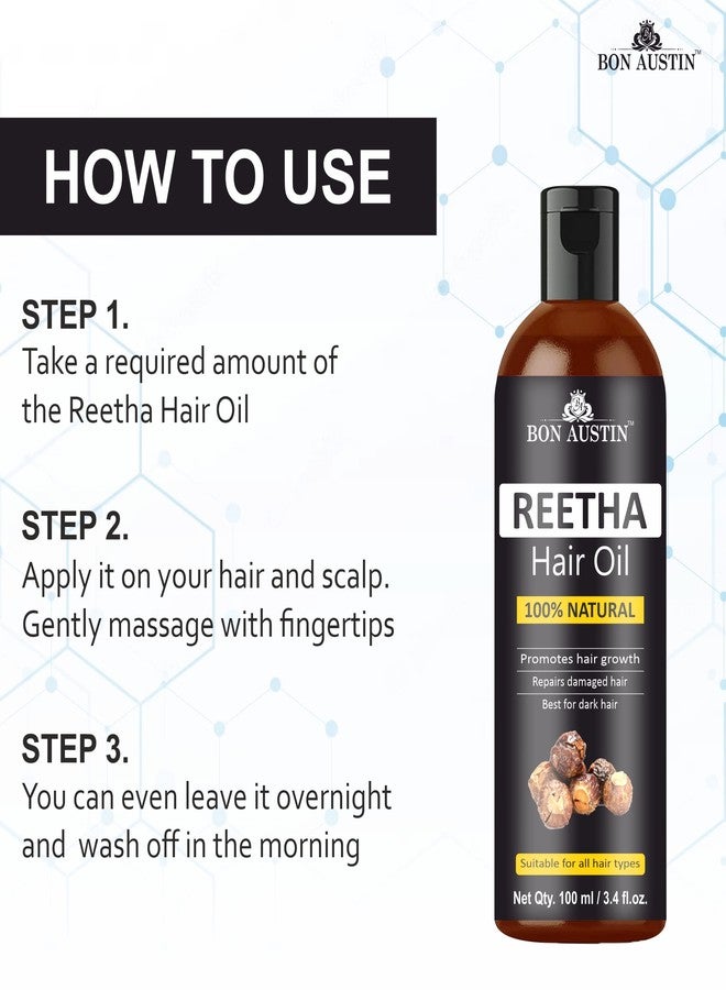 Bon Austin Reetha Hair Oil for Men & Women, 100% Natural Oils and Herbs - Promotes Hair Growth & Controls Hair Fall 100 ML - Pack of (2) - Image 4
