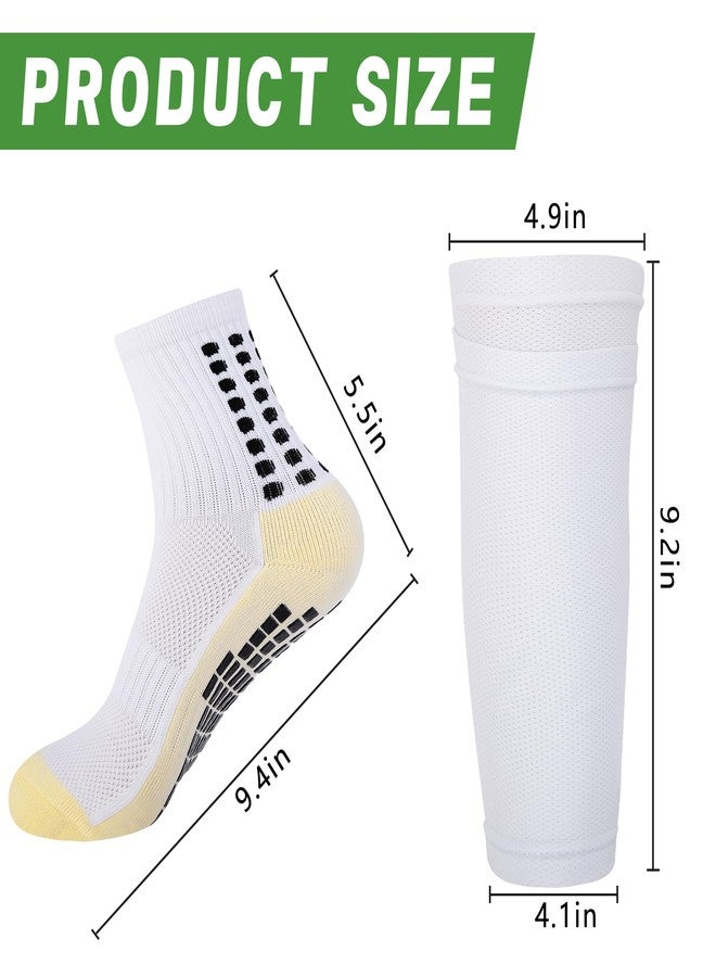 Shupakul 4 Set Grip Soccer Socks with Shin Guard Sleeves,Anti-Slip Soccer Sock Shin Guard Sleeve for Teens Men Women,White Non-Skid Athletic Socks Shin Guard for Sport Training Athletics - Image 2