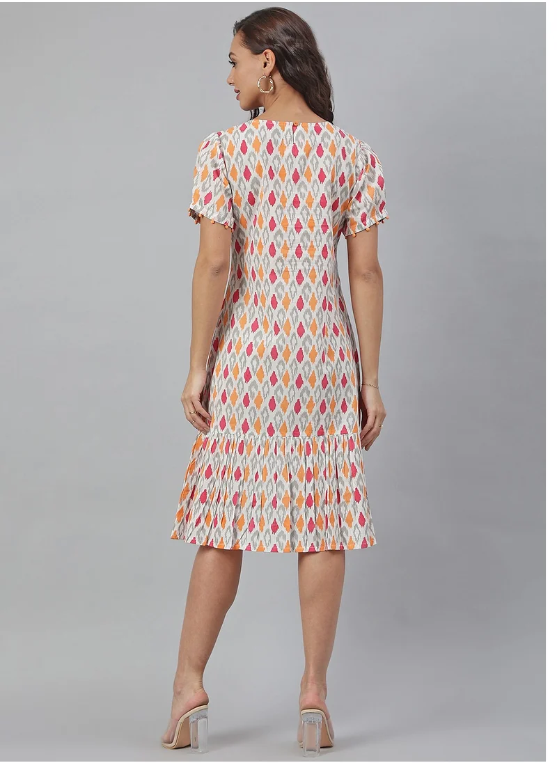 kolaba Off White Cotton Printed Dress