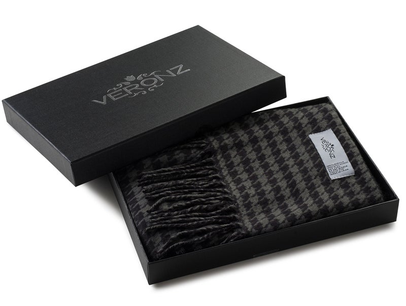 VERONZ Super Soft Luxurious Classic Cashmere Feel Winter Scarf (Black Grey Houndstooth) - Image 2