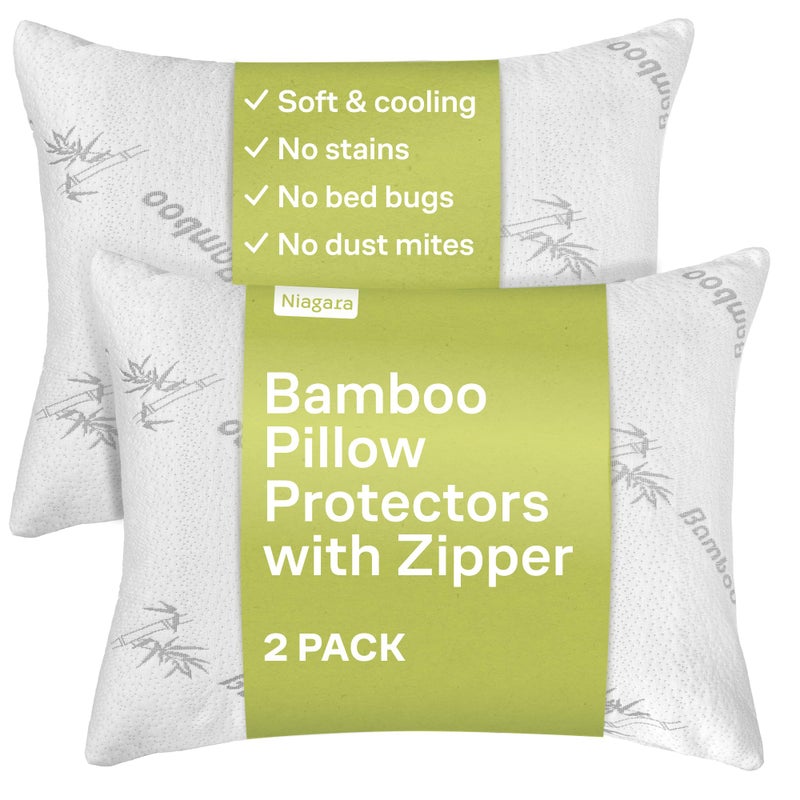 Niagara Sleep Solution CloudLike Pillow Protectors with Zipper Queen Size  Breathable Cooling Pillow Covers for Hot Sleepers  100 Resistant to Stains Dust  Dirt White 2Pack