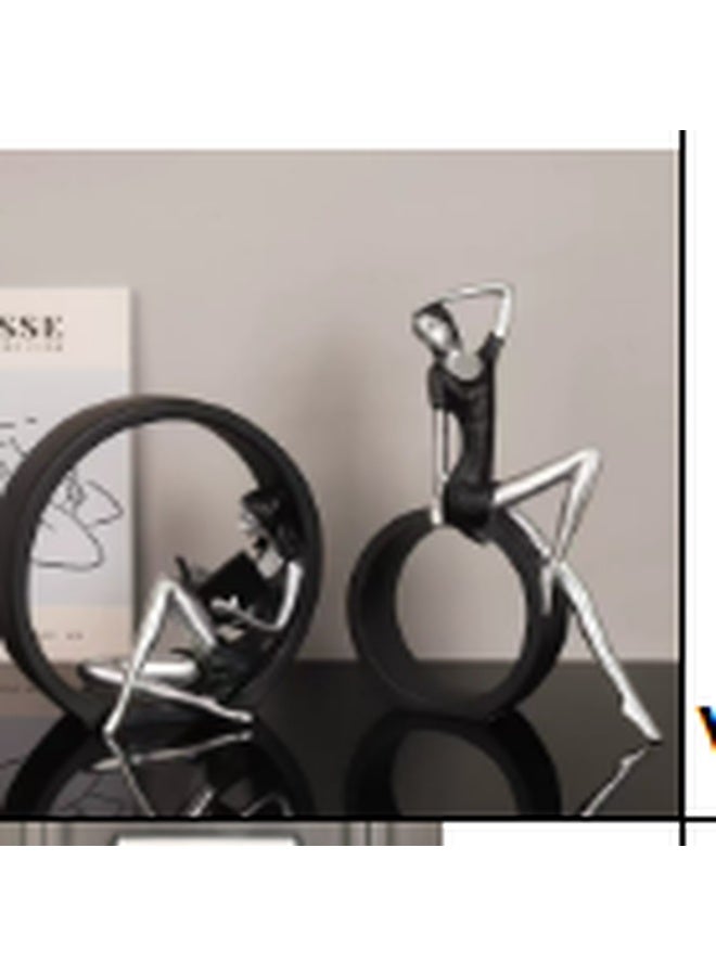 BERAM Large& Small Black and Silver Round Dual Decor Modern Abstract Resin Circle Sculpture Elegant Home Decorative Statue for Living Room Office Entryway Tabletop Display Modern Art Figurine