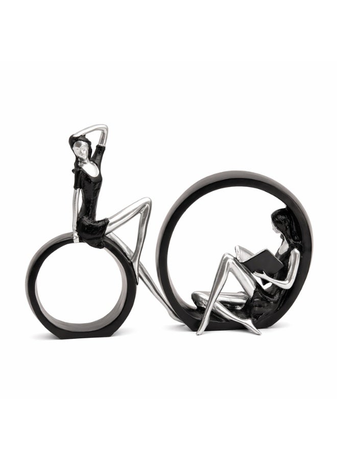 BERAM Large& Small Black and Silver Round Dual Decor Modern Abstract Resin Circle Sculpture Elegant Home Decorative Statue for Living Room Office Entryway Tabletop Display Modern Art Figurine - Image 1