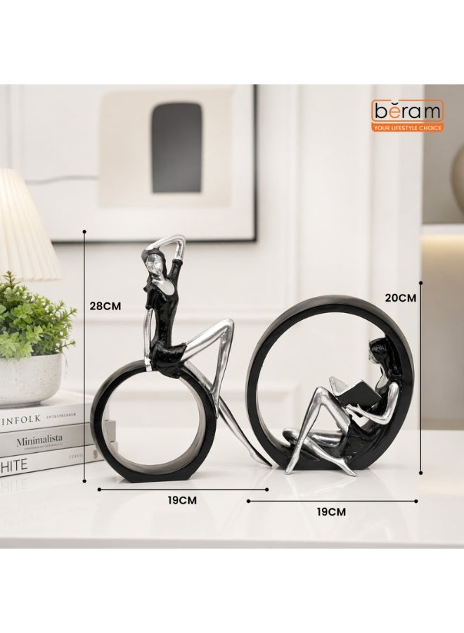 BERAM Large& Small Black and Silver Round Dual Decor Modern Abstract Resin Circle Sculpture Elegant Home Decorative Statue for Living Room Office Entryway Tabletop Display Modern Art Figurine - Image 2