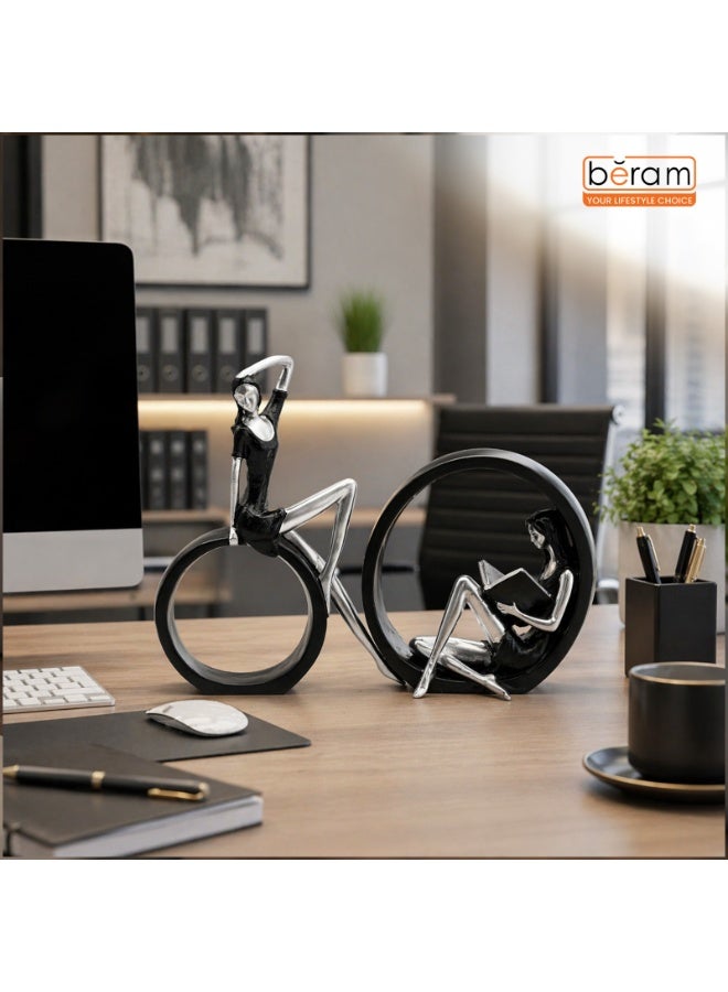 BERAM Large& Small Black and Silver Round Dual Decor Modern Abstract Resin Circle Sculpture Elegant Home Decorative Statue for Living Room Office Entryway Tabletop Display Modern Art Figurine - Image 3