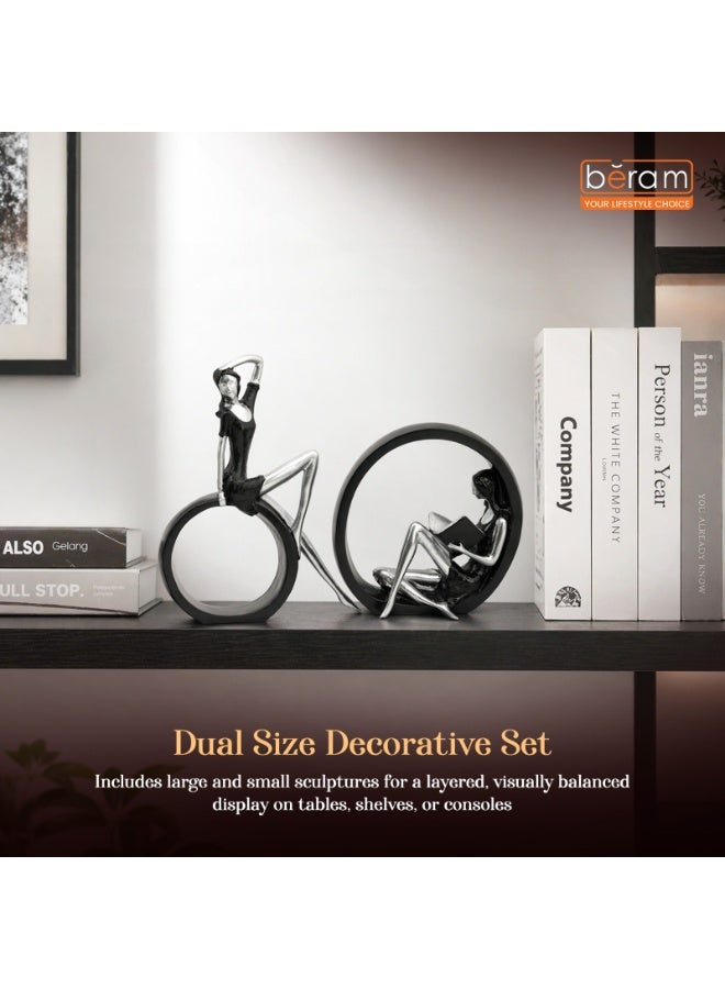 BERAM Large& Small Black and Silver Round Dual Decor Modern Abstract Resin Circle Sculpture Elegant Home Decorative Statue for Living Room Office Entryway Tabletop Display Modern Art Figurine - Image 4