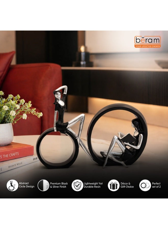 BERAM Large& Small Black and Silver Round Dual Decor Modern Abstract Resin Circle Sculpture Elegant Home Decorative Statue for Living Room Office Entryway Tabletop Display Modern Art Figurine - Image 5