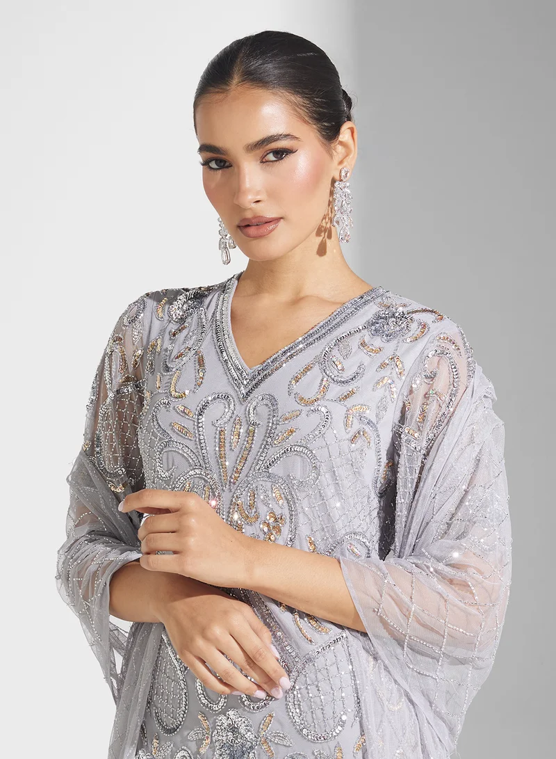 Frock and Frill Embellished Evening Dress