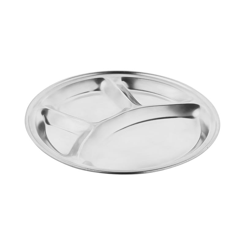 ROLIMOLI Stainless Steel Round Partition Plate 4 in1 Bhojan Thali/Dinner Plate (Size : 13inch | Pack of 1) - Image 1