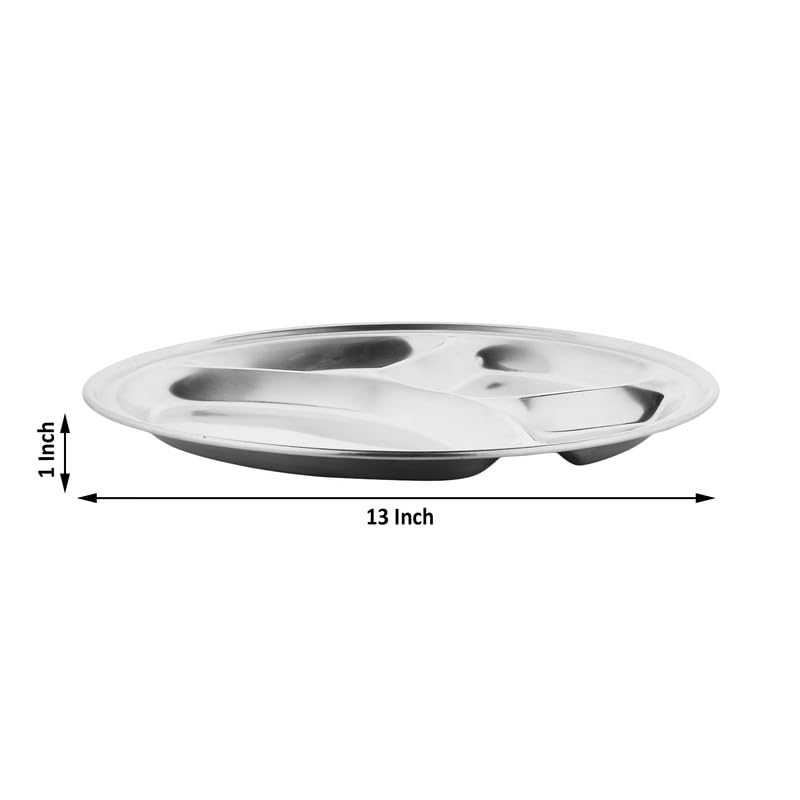 ROLIMOLI Stainless Steel Round Partition Plate 4 in1 Bhojan Thali/Dinner Plate (Size : 13inch | Pack of 1) - Image 5