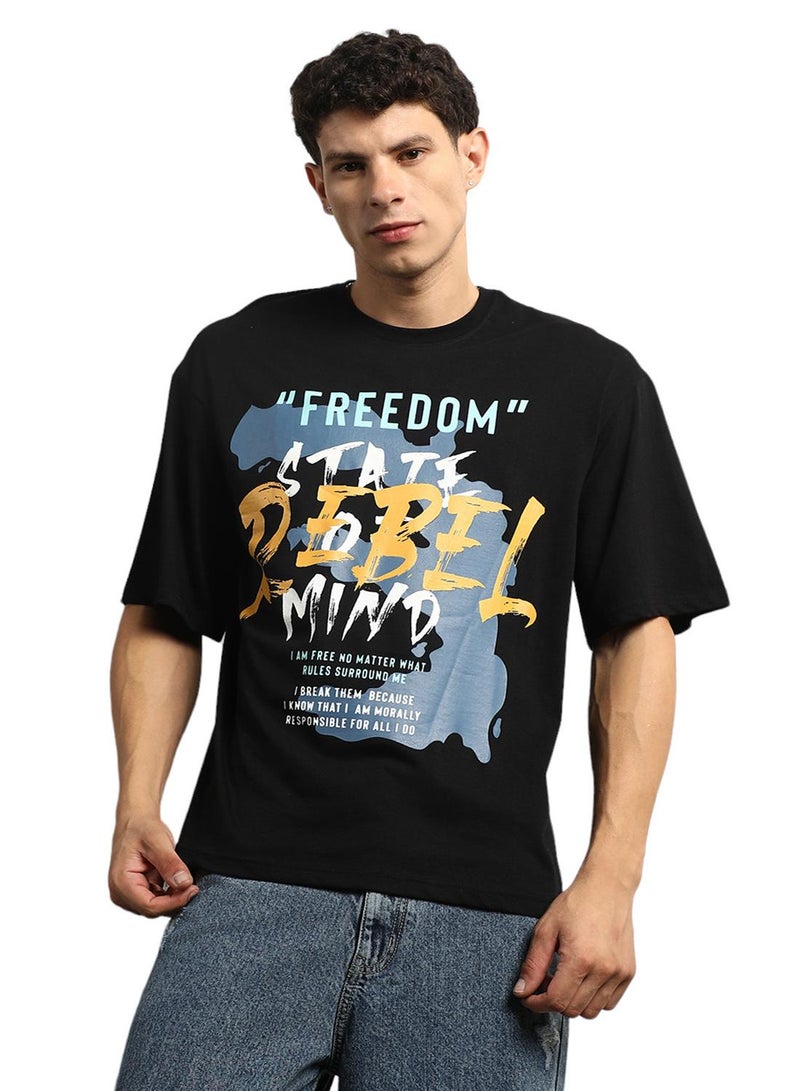 Hubberholme Men's Black 100% Cotton Printed Relaxed T-Shirt - Image 2