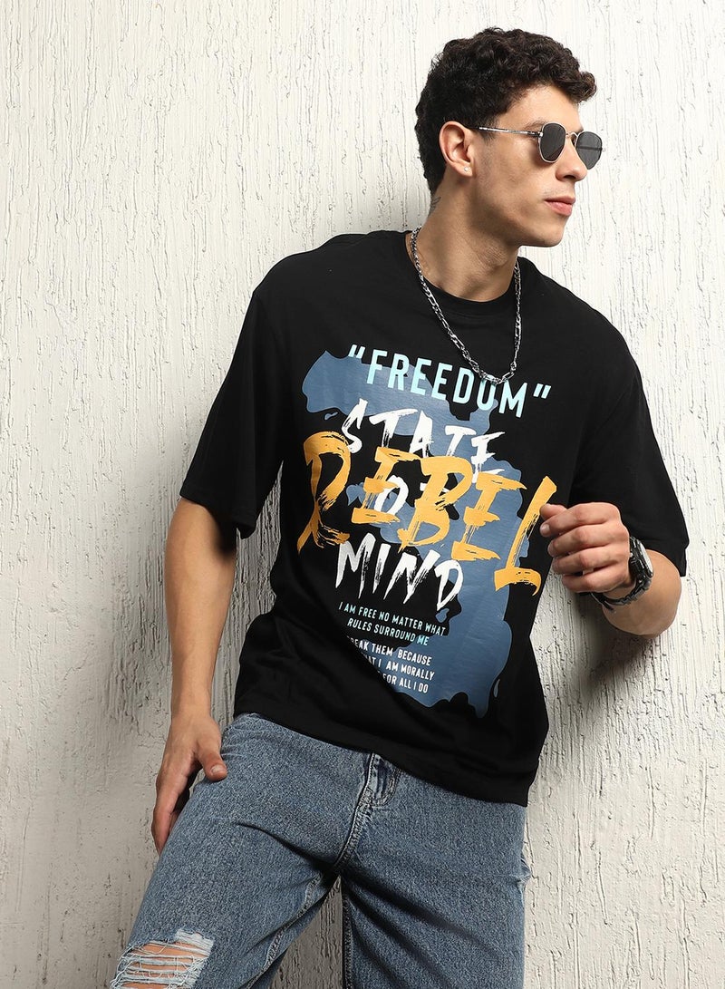 Hubberholme Men's Black 100% Cotton Printed Relaxed T-Shirt - Image 3