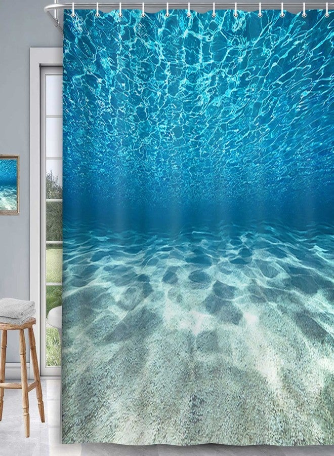 MERCHR Blue Ocean Beach Shower Curtain, Nature Underwater Sea World Scene Bathroom Curtains Waterproof Fabric, 71 x 71 Inches - Image 1