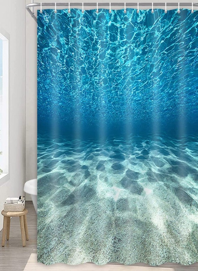 MERCHR Blue Ocean Beach Shower Curtain, Nature Underwater Sea World Scene Bathroom Curtains Waterproof Fabric, 71 x 71 Inches - Image 2