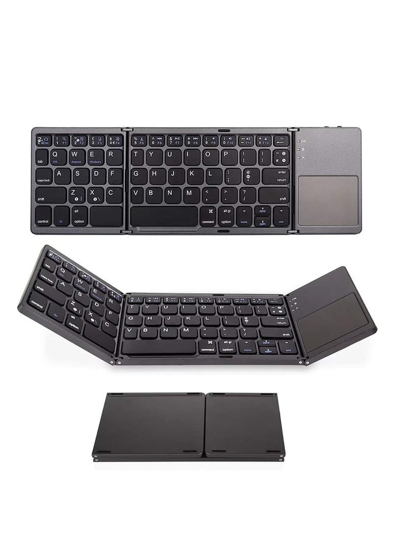 Generic - Wireless Folding Keyboard - Ultra Slim BT Keyboard with Touchpad & Stand Holder, USB Rechargeable Keyboard for Android, Windows System Laptop, Tablet, Smartphone - Image 1